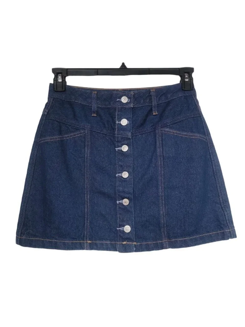 ❤️Abercrombie & Fitch Women Sz 27/4 Dark Blue Button-Front Denim Mini Jean Skirt